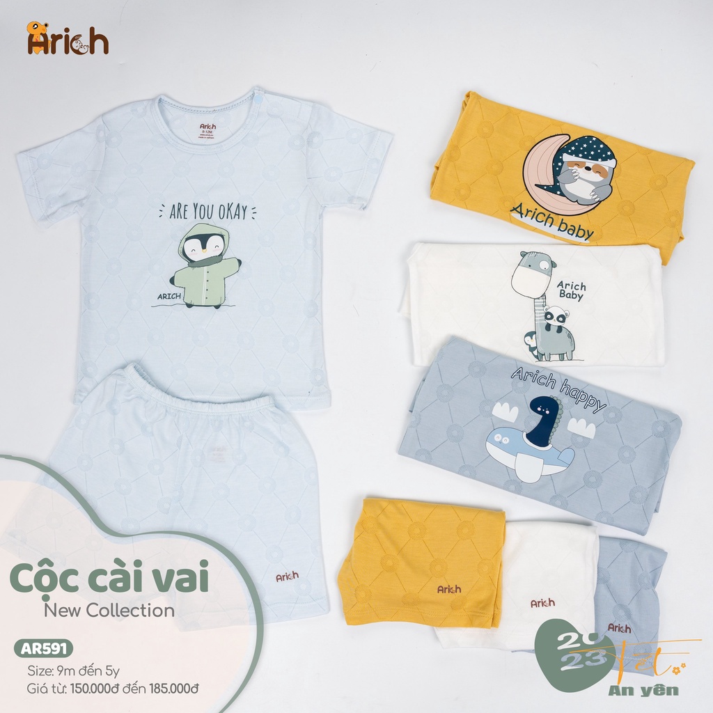 Bộ cộc tay cài vải sợi tre thông hơi siêu mát cho bé-Thương hiệu Arich