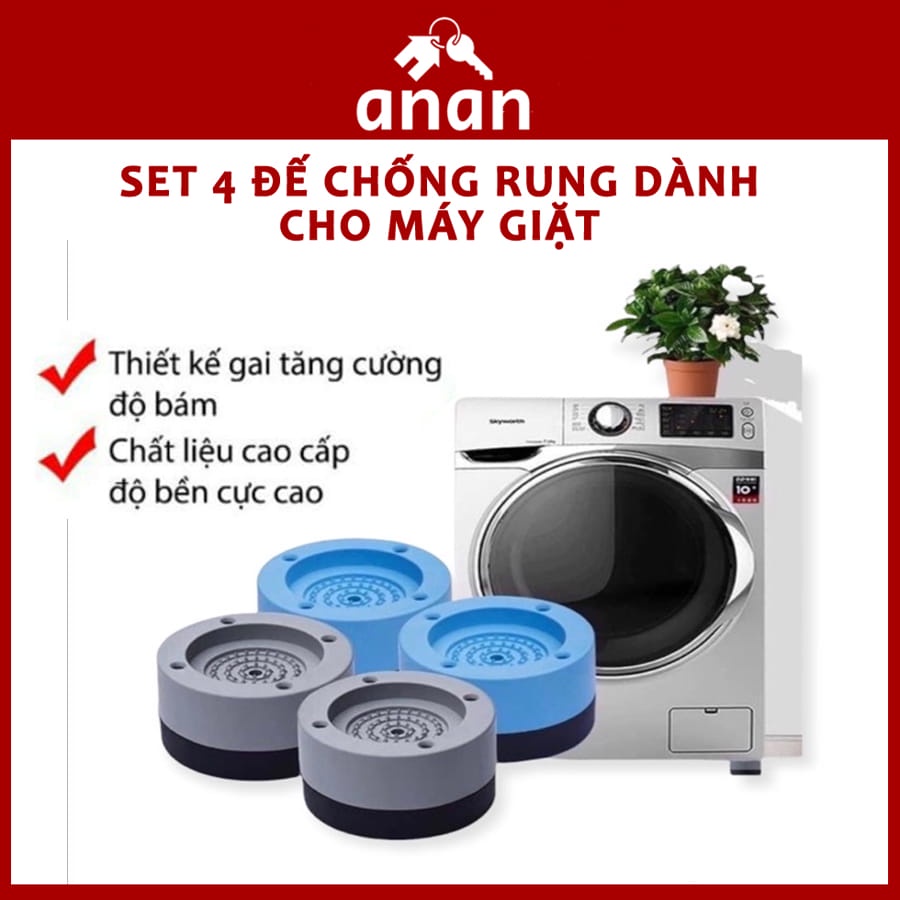 Bộ 4 Đế Cao Su Chống Rung Máy Giặt, Đế Cao Su Kê Máy Giặt, Tủ Lạnh Đa Năng, Chống Rung Lắc, Chống Ồn, Cách Điện  An Toàn