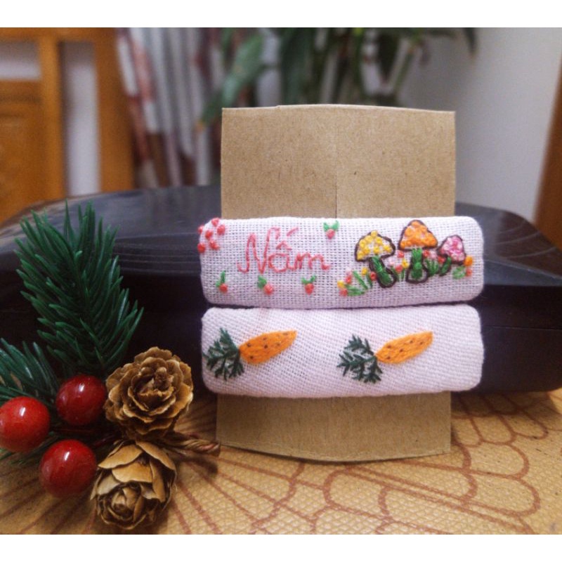 Kẹp tóc thêu tay, kẹp tóc thêu tên, kẹp tóc vải hàn quốc