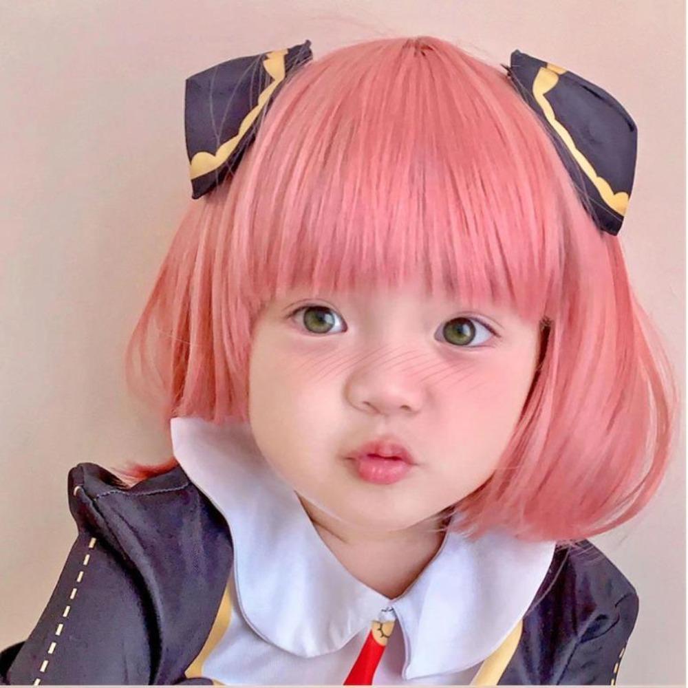 Tóc Giả Bob Thẳng Dài Màu Hồng Dễ Thương Chất Lượng Cao Dành Cho Bé Gái