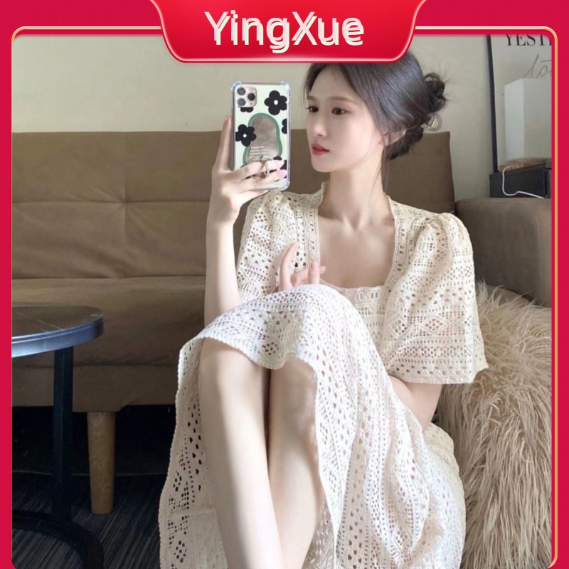 2023 Mới Ngọt Ngào Dáng Rộng Tính Khí Rỗng Phong Cách Retro Eo Thon Cho Nữ