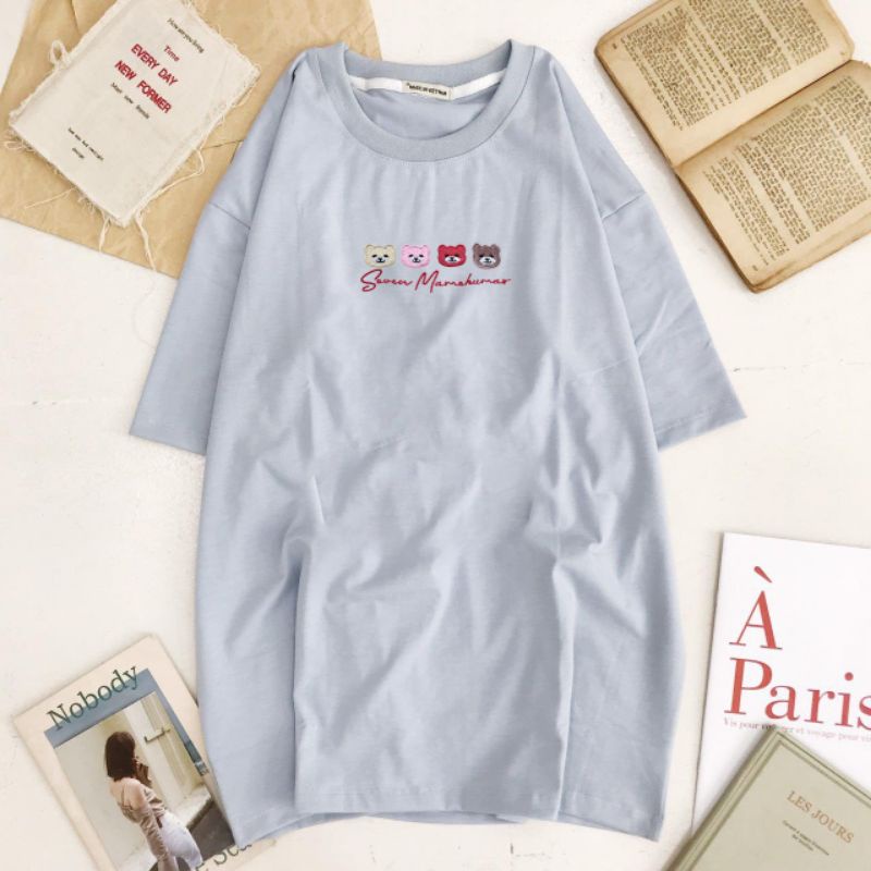 Áo Thun Say Happy Thêu Gấuu