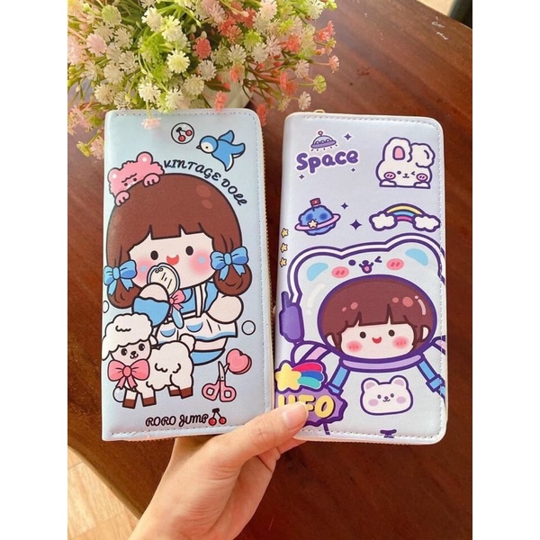 Ví dài kéo khoá hoạ tiết dễ thương bền đẹp