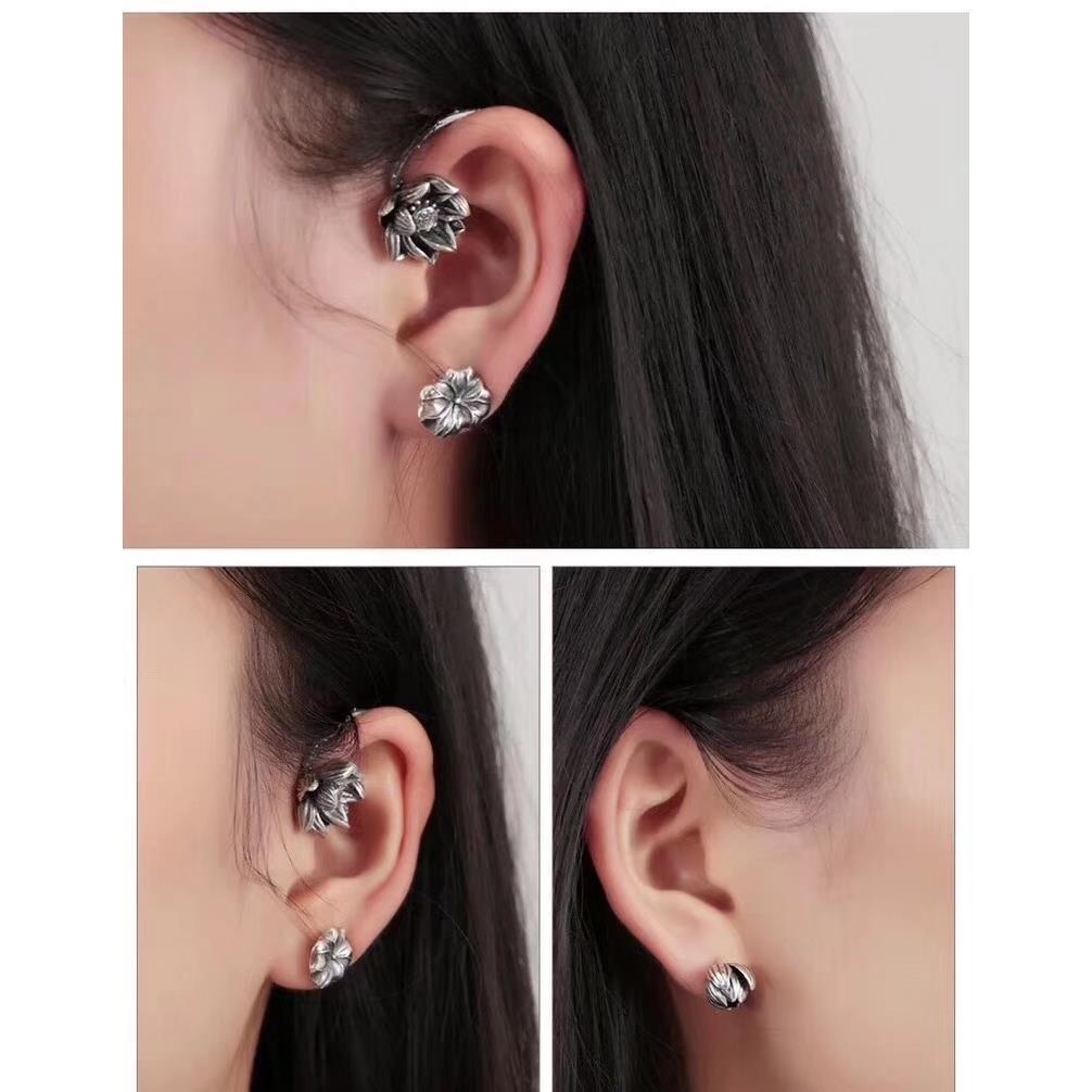 Miyan Bông Tai Mạ Bạc 925 Hình Hoa Sen Phong Cách retro