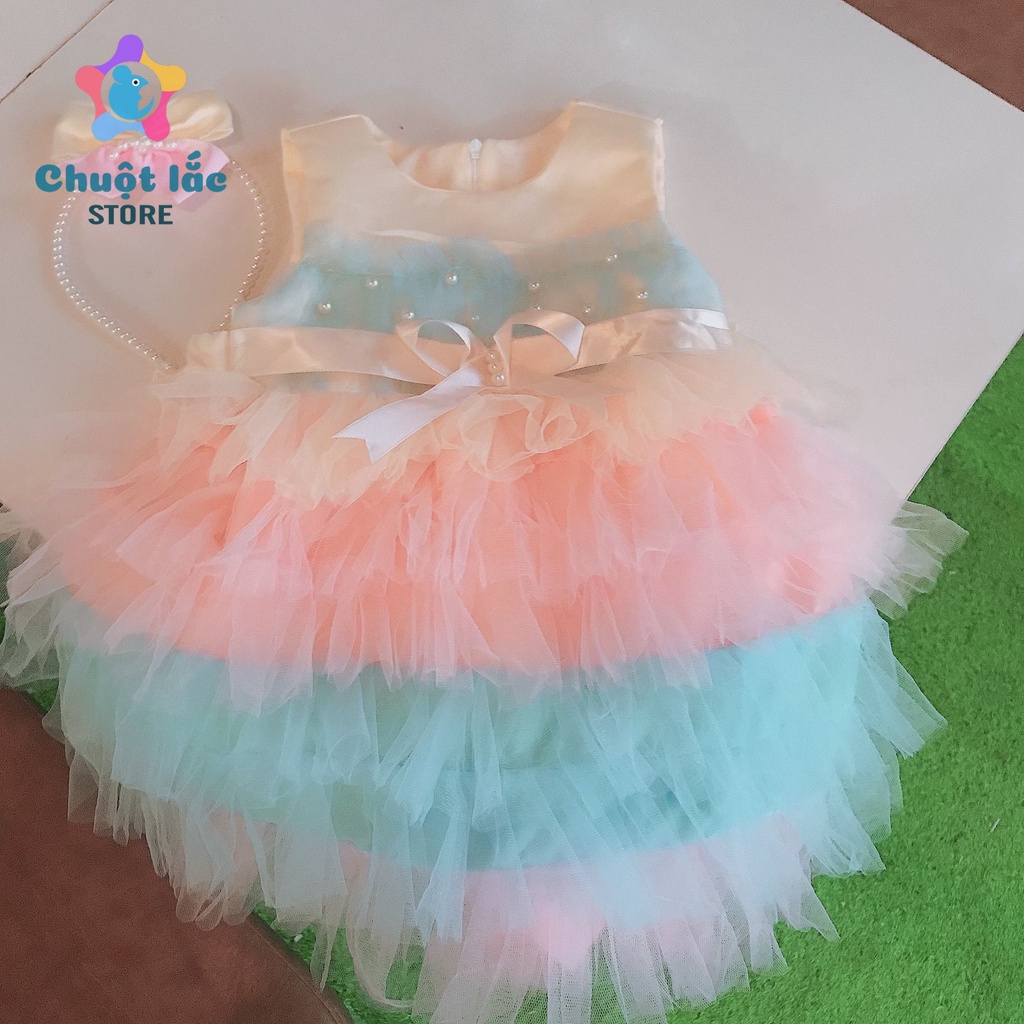 Váy công chúa cho bé gái 6 tầng tặng kèm cài size to 16kg đến 28kg