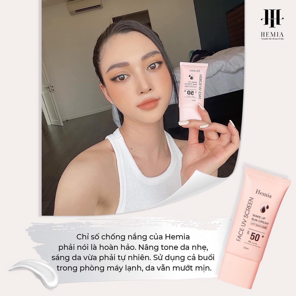 Kem Chống Nắng Hemia SPF 50+ Dưỡng Trắng Chống Nắng Kiềm Dầu Make Up Chống Lão Hoá Dùng Được Cho Mọi Loại Da Hàn Quốc