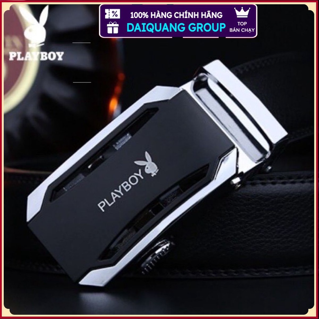 [HÀNG HIỆU] Thắt Lưng Da Nam PLAYBOY Khóa Tự Động Cao Cấp Dây Nịt Nam Da Bò Thật 100% Chính Hãng Mạ Bạc Nam Tính GG1000