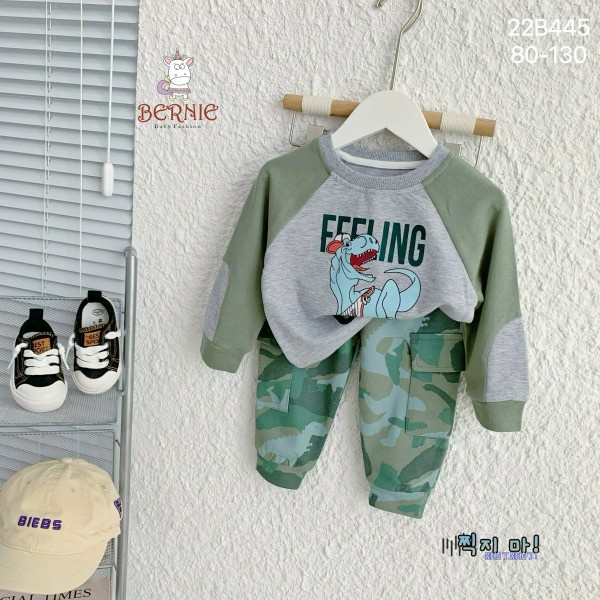 Đồ bộ bé trai dài tay mùa đông nỉ da cá áo thun dài tay khủng long quần dài rằn ri - STBB