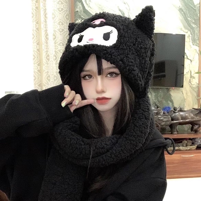 Mũ len Kuromi Sanrio kèm khăn choàng cổ và găng tay giữ ấm 3in1 Footmade