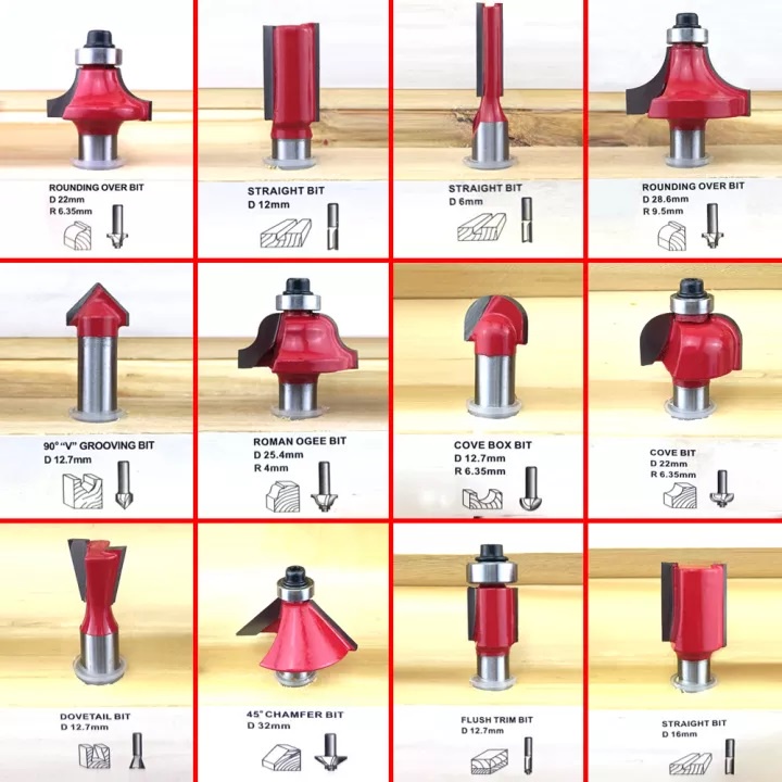 Bộ mũi phay gỗ,mũi soi gỗ 12.7mm 12 món-lưỡi phay gỗ