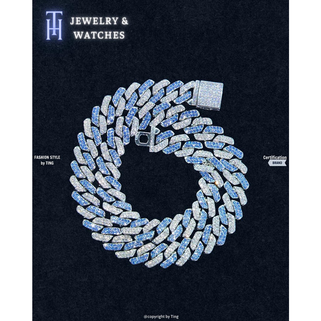 HT JEWELRY - Dây chuyền cuban đính WHITE BLUE Hạt Giẻ khóa cứng cáp BCB011