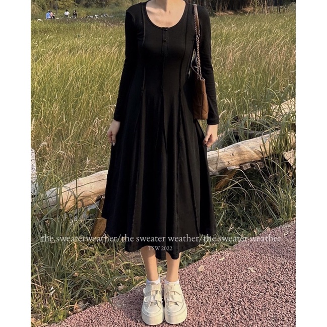 VÁY LEN ZIP GÂN DÀI TAY DÁNG DÀI XOÈ VLZGDT