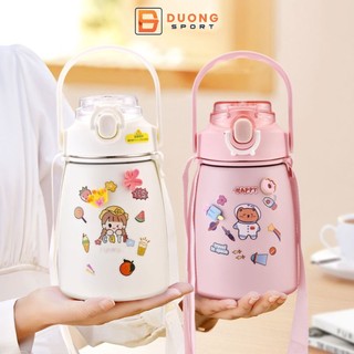 Bình Nước Giữ Nhiệt Có Ống Hút Dễ Thương Inox 304 Dung Tích 1000ML BGN0014