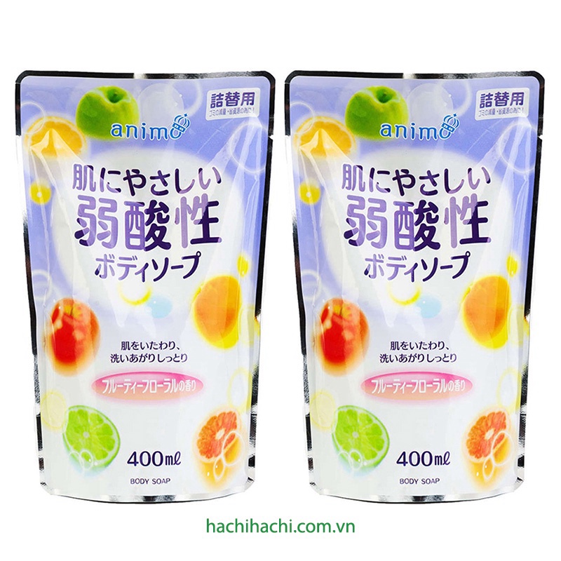 Sữa tắm Animo Weak Acid Fruity Floral hương hoa trái dịu nhẹ 400ml (túi refill) - Hachi Hachi Japan Shop