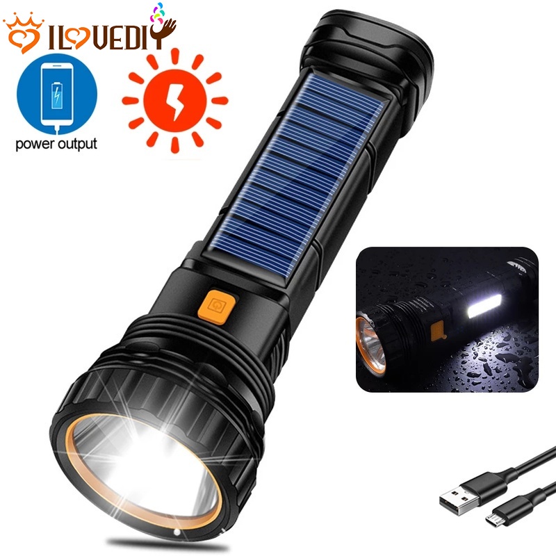 Đèn Pin Năng Lượng Mặt Trời COB Cầm Tay 3 Chế Độ Sáng Cao Lumen Chống Nước Có Thể Sạc Lại Dùng Cho Leo Núi / Cắm Trại