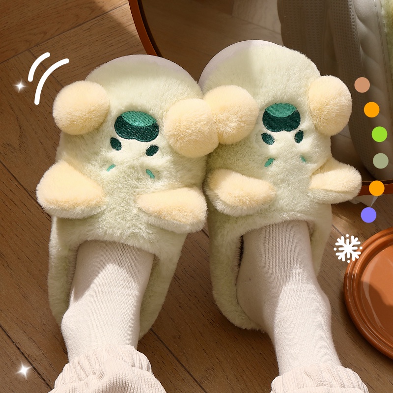 PunkyRabbit Dép Bông Nữ Mùa Đông Ngôi Nhà Đáng Yêu Trong Chống Trơn Trượt Mài Mòn Giữ Ấm Giày Len