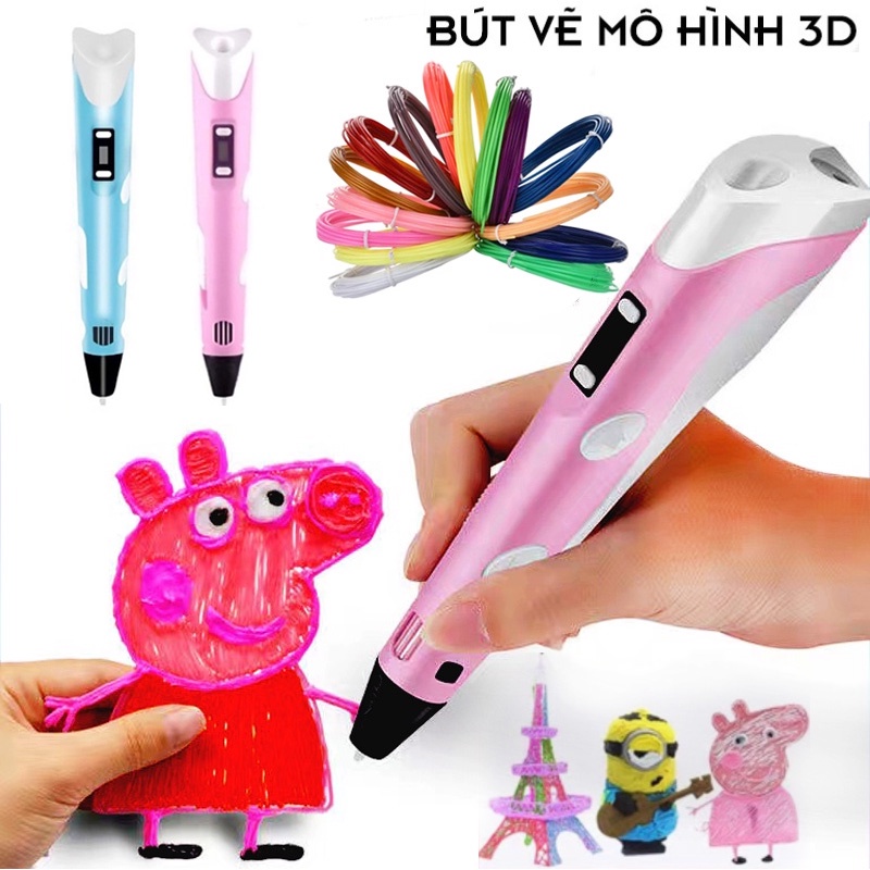 Bút Vẽ 3D Kèm Sợi Tạo Mô Hình 3 Chiều độc đáo, In Hình 3D Nhiều Màu Sắc Cho Bé Thỏa Sức Sáng Tạo