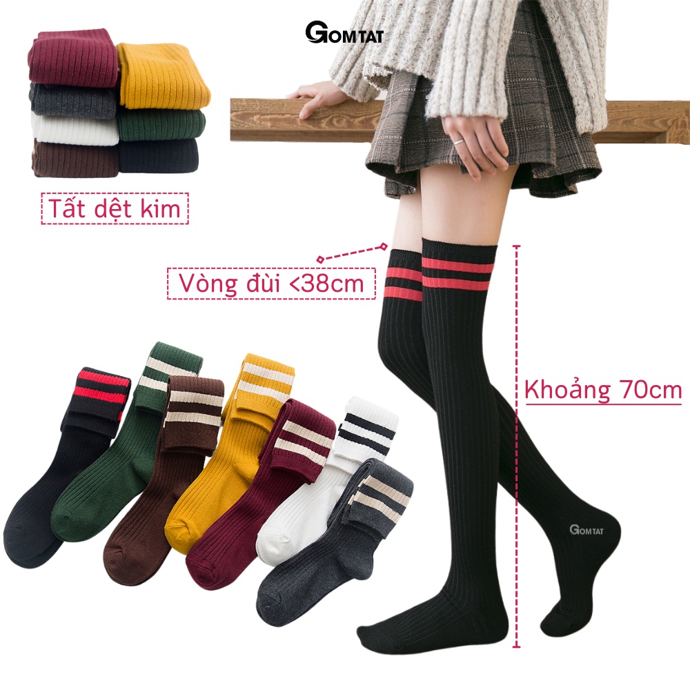 Tất vớ dài qua gối nữ GOMTAT thời trang Hàn Quốc mẫu 2 sọc ngang, chất liệu cotton cao cấp, mềm mại - FIVE11-DAI-DAUGOI