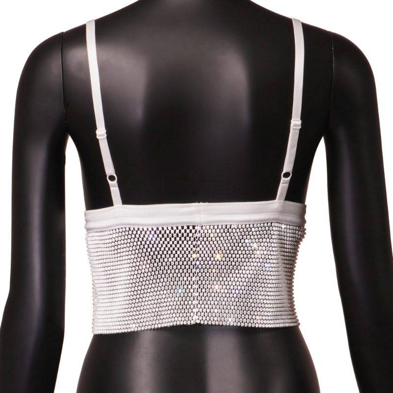 Áo Croptop Hai Dây Cổ Chữ V Phối Lưới Đính Đá Gợi Cảm Cho Nữ
