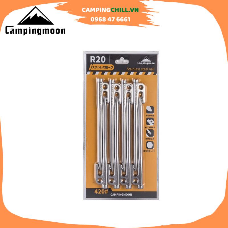 BỘ CỌC GHIM LỀU INOX 420 CẮM TRẠI DÃ NGOẠI CAMPINGMOON R-20, R26, R30, R35, R40