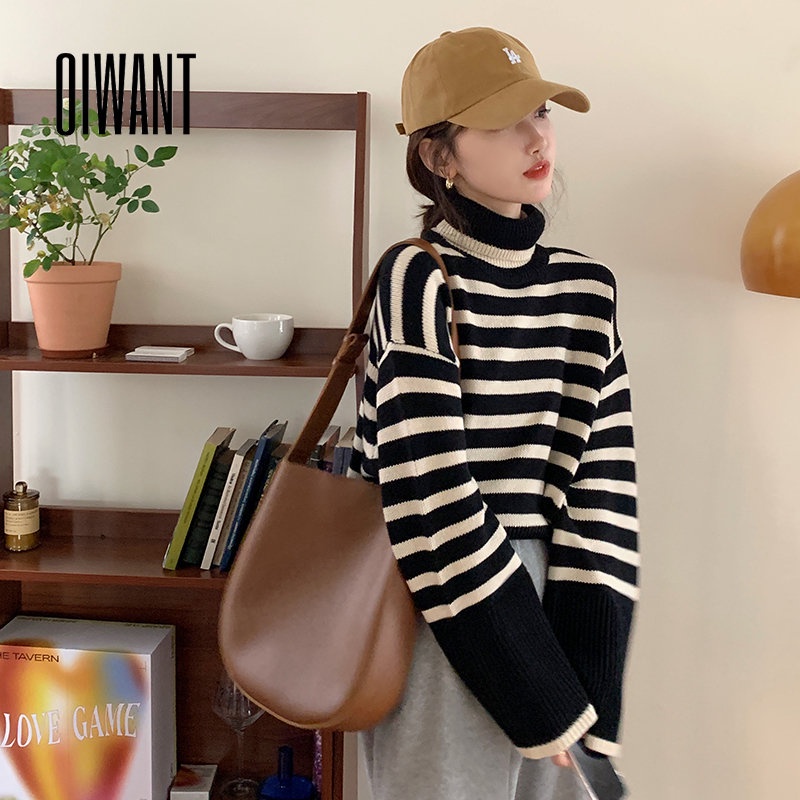 Áo Sweater Dệt Kim Tay Dài Dáng Ôm In Họa Tiết Kẻ Sọc Thời Trang 2023 Cho Nữ