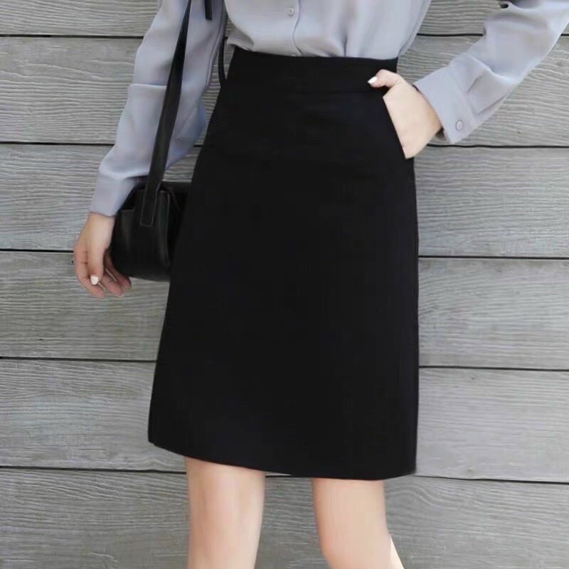 Chân váy chữ a ngắn lưng cao công sở bigsize dài đến gối có túi chéo 2 bên