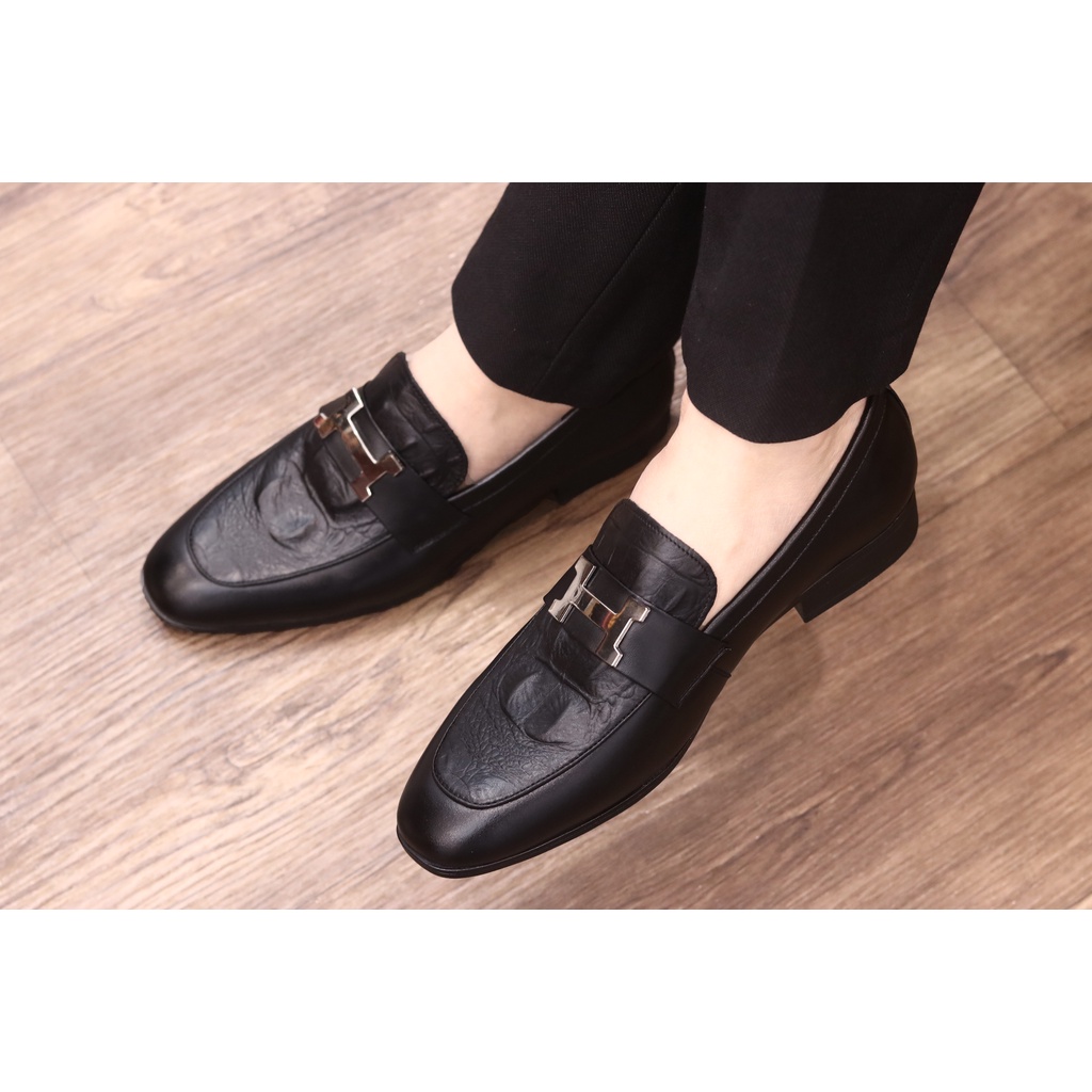 Giày Lười Nam Da Bò  mã G072  - Giày Lười Công Sở màu đen- Giày Nam Cao Cấp hình chữ H