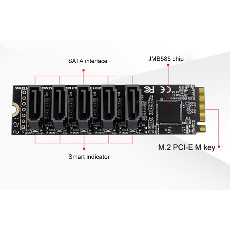 Card ChuyểN ĐổI Mở RộNg M.2 Sang NGFF 5 CổNg SATA3.0 JMB585 M.2 Key M SATA3.0 Cho PC / Laptop
