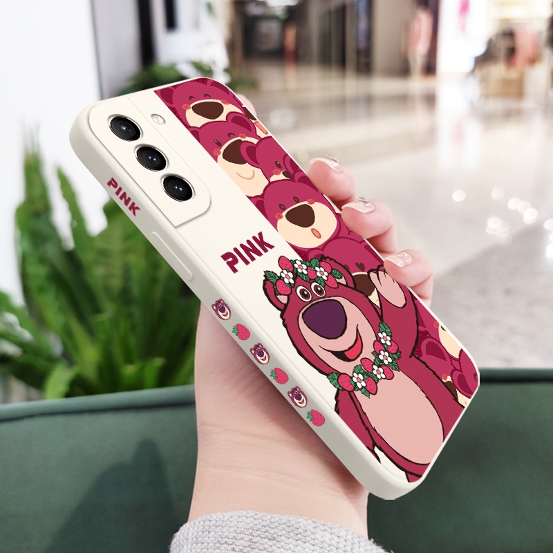 Ốp Điện Thoại Cảm Giác Chạm Thoải Mái In Hình Gấu Dâu Tây Cho Samsung Galaxy S21 S20 FE Ultra Plus
