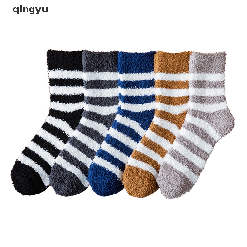 Qingyu 1 Đôi Vớ Lông Cừu San Hô Dày Giữ Ấm Mùa Đông Kẻ Sọc Màu Trơn Dành Cho Nam Ngủ Bán Chạy