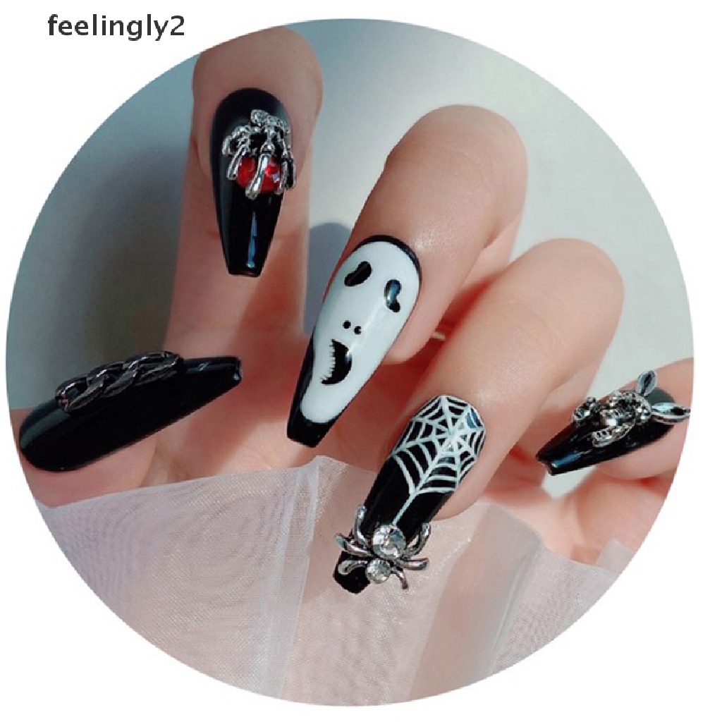 [Hàng Có Sẵn] Set 10 Đinh Tán Kim Loại Mạ Vàng / Bạc Đính Móng Tay Phong Cách Punk Halloween Ch (F)