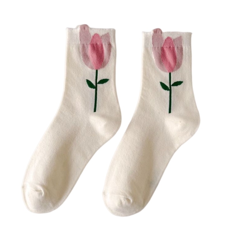 Xiangbao Vớ Cotton Cổ Trung Thoáng Khí In Họa Tiết Hoa Hoạt Hình Nhiều Màu Sắc Harajuku Cho Nữ