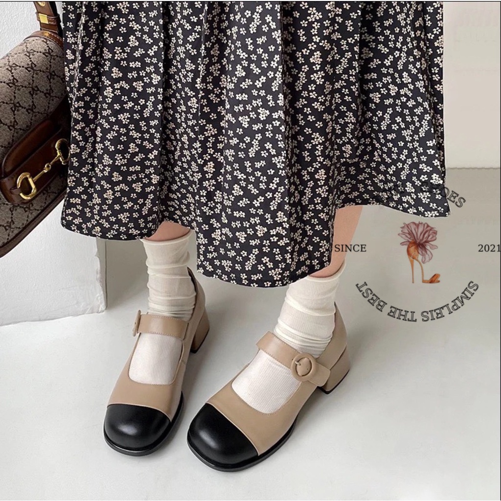 GIÀY THỜI TRANG TOTIIE STORE - SỤC NỮ BÍT MŨI TRÒN BÓNG - GIÀY CAO GÓT QUAI NGANG KHÓA VUÔNG G2212520