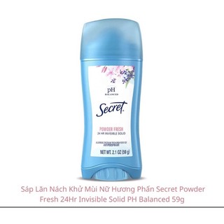 Sáp lăn nách khử mùi nữ hương phấn secret powder fresh 24hr invisible solid ph balanced 59g