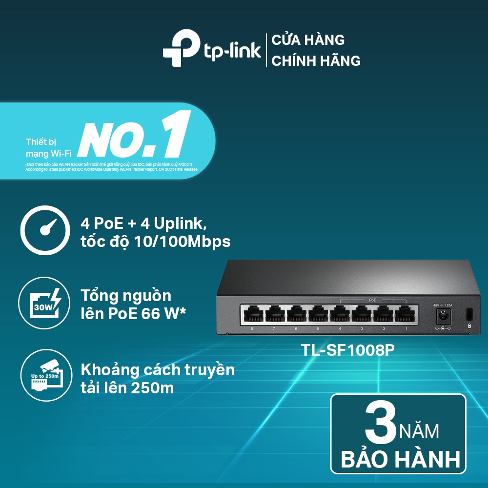  Bộ Chia Tín Hiệu Switch Để Bàn TP-Link TL-SF1008P 8 Cổng 10/100Mbps với 4 Cổng PoE