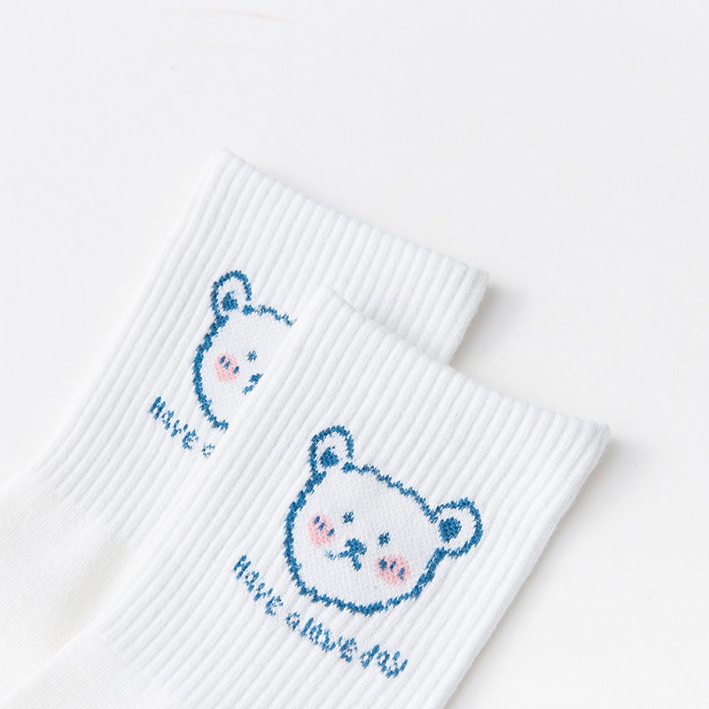 Vớ Cotton Mềm Thoáng Khí Thoải Mái In Họa Tiết Gấu Hoạt Hình Phong Cách Hàn Quốc