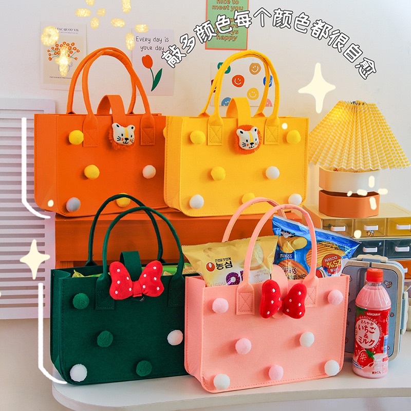Túi vải nỉ gắn bông size to tiện Màu sắc tươi tắn dễ thương