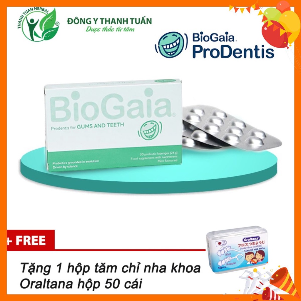 Viên ngậm men vi sinh nha khoa BioGaia ProDentis + tặng 50 tăm chỉ nha khoa, giúp chăm sóc răng miệng