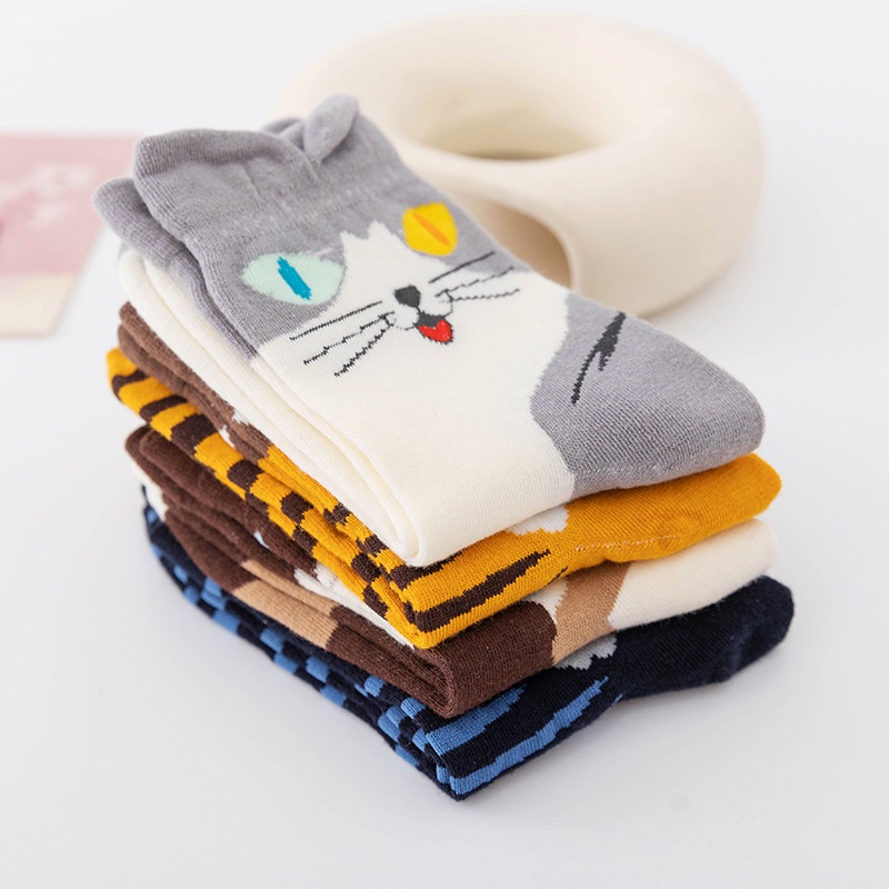Đôi Vớ Cotton Thoáng Khí In Hình Mèo Dễ Thương Thời Trang Cho Nam Và Nữ