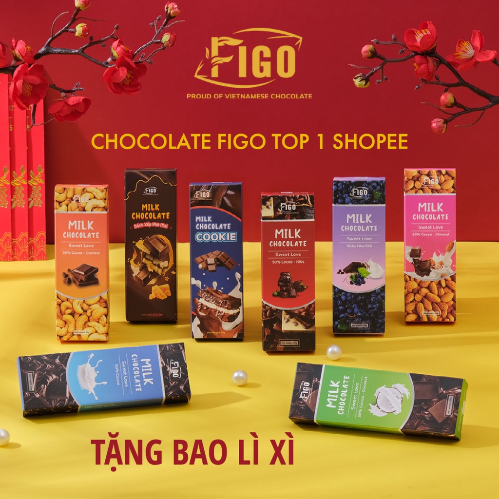   Bar 20g Combo Mix các vị Kẹo Socola sữa và Kẹo socola đen FIGO 