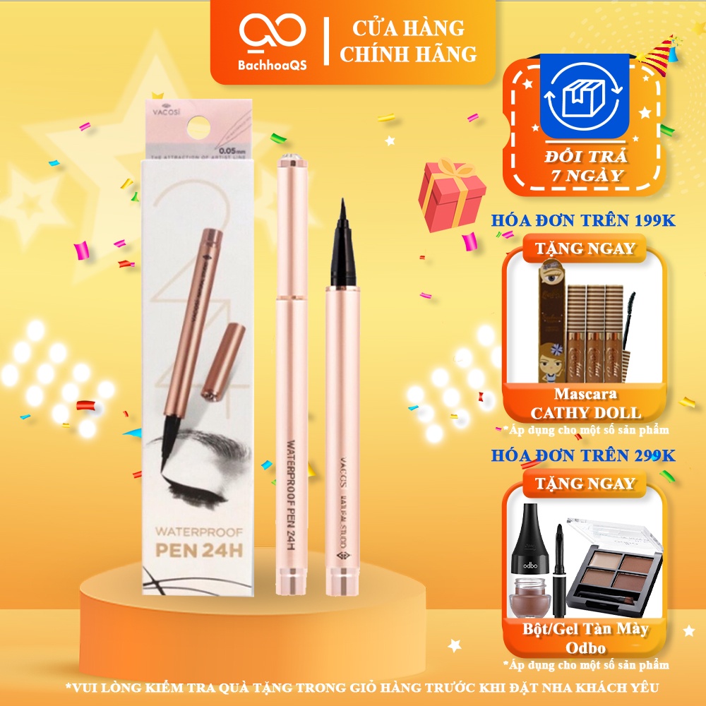 Bút Kẻ Mắt Nước Màu Đen Giữ Lâu 24H Vacosi Waterfroof 24H Pen Pro