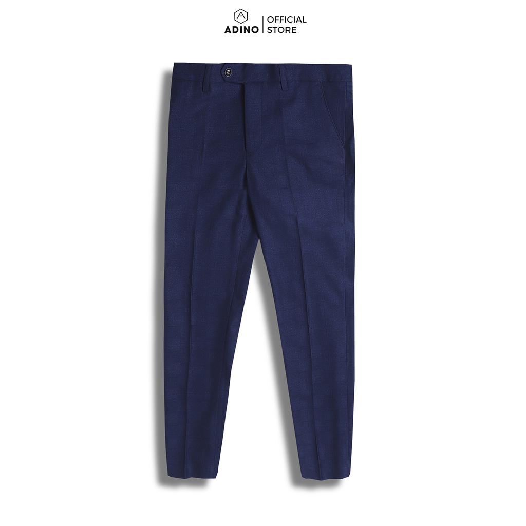 Quần âu nam màu xanh than kẻ ô ADINO vải cotton dệt không bai xù dáng slimfit công sở ống đứng hơi côn trẻ trung QA94