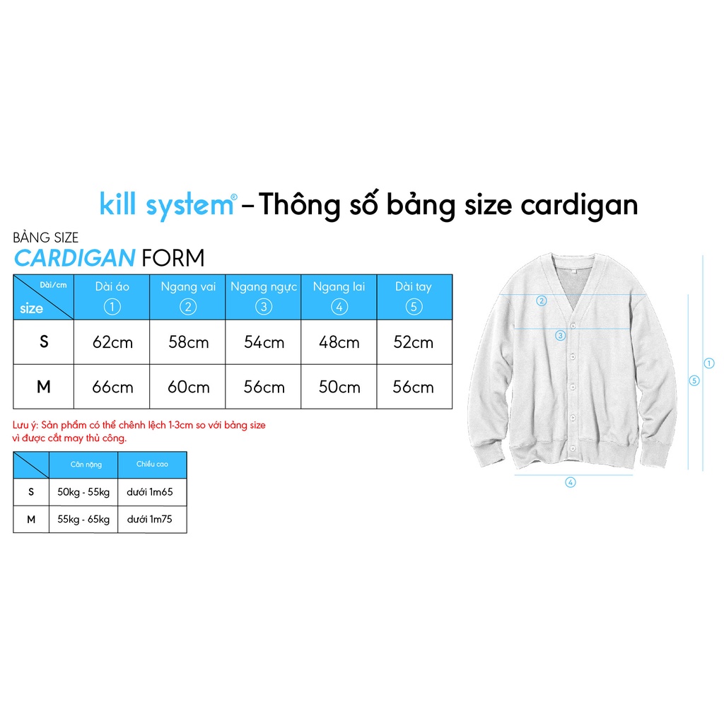 Áo khoác Killsystem cardigan form boxy monogram màu đen trắng, kem hồng, kem rêu chữ KIST nam nữ chất chân cua Cookie