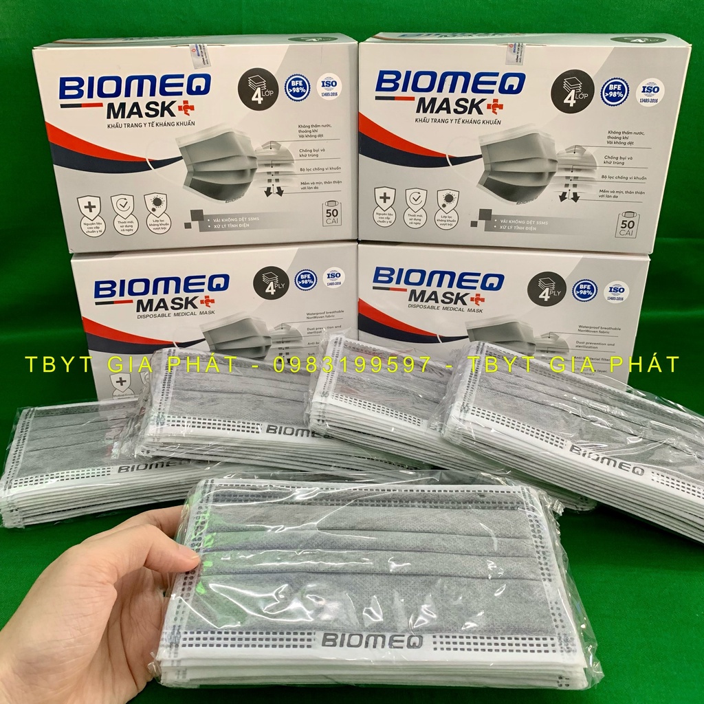 KHẨU TRANG Y TẾ KHÁNG KHUẨN 4 LỚP BIOMEQ MASK+ MÀU TRẮNG XANH XÁM