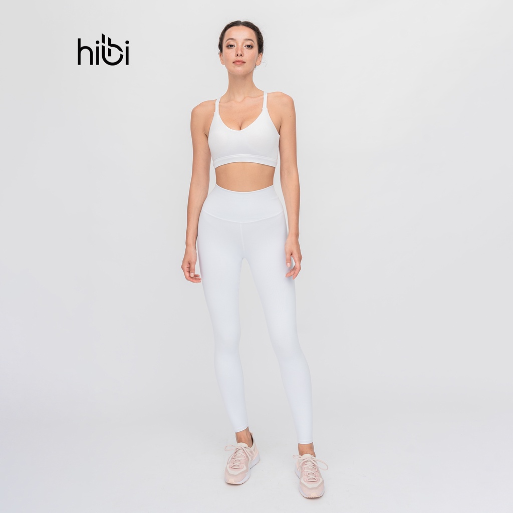 Set Đồ Tập Yoga Gym Luxury Hibi Sports H153 Áo 2 Dây Lưng Tam Giác, Đen và Trắng, Kèm Mút Ngực, Chất Vải Rib & Hi-Fabric