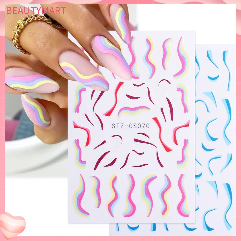 Bộ 7 Miếng Dán Móng Tay Siêu Mỏng Họa Tiết Hình Học 3D Phong Cách Pháp