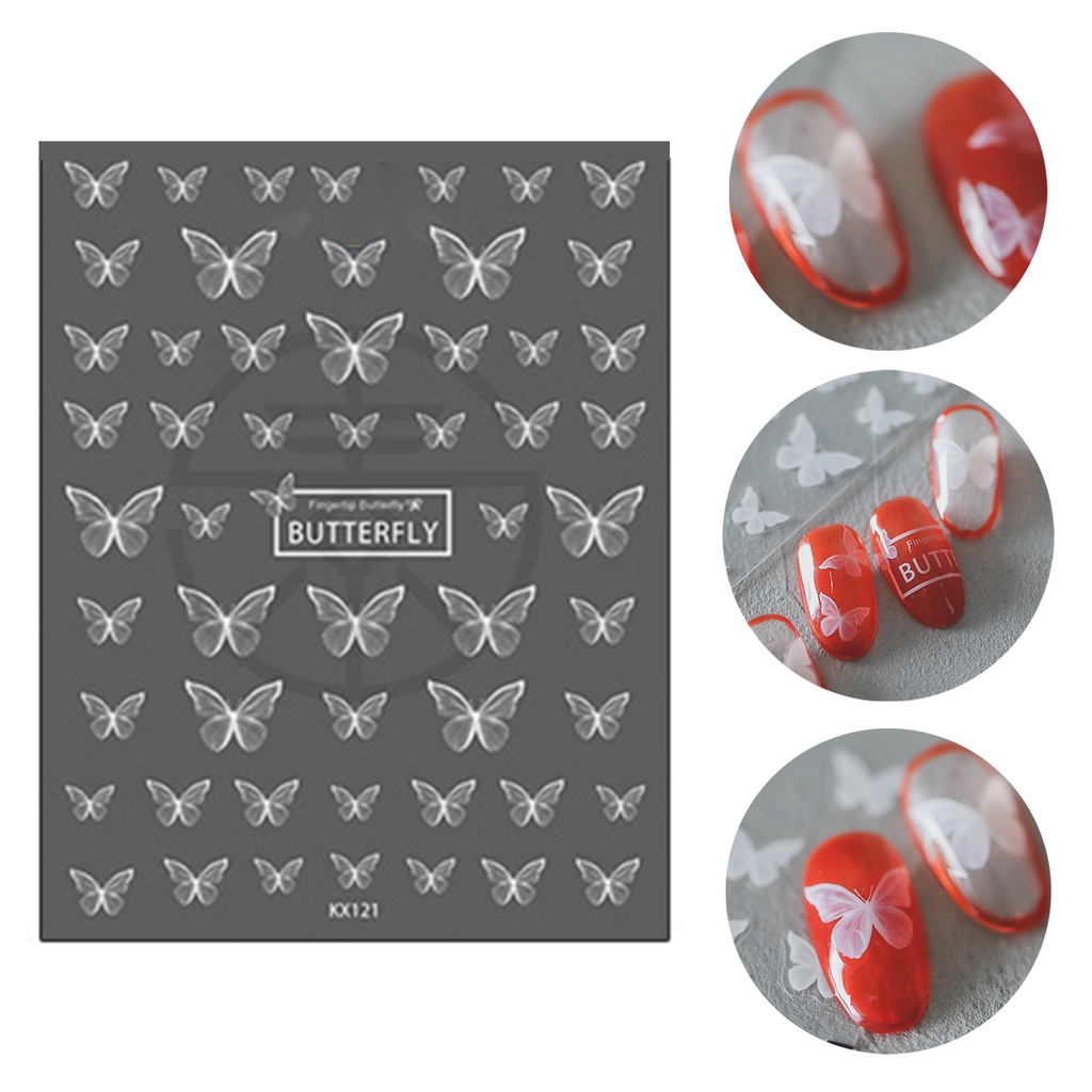 Miếng Dán Trang Trí Móng Tay Hình Bướm Màu Trắng Thông Dụng Dễ Sử Dụng Cho Nữ