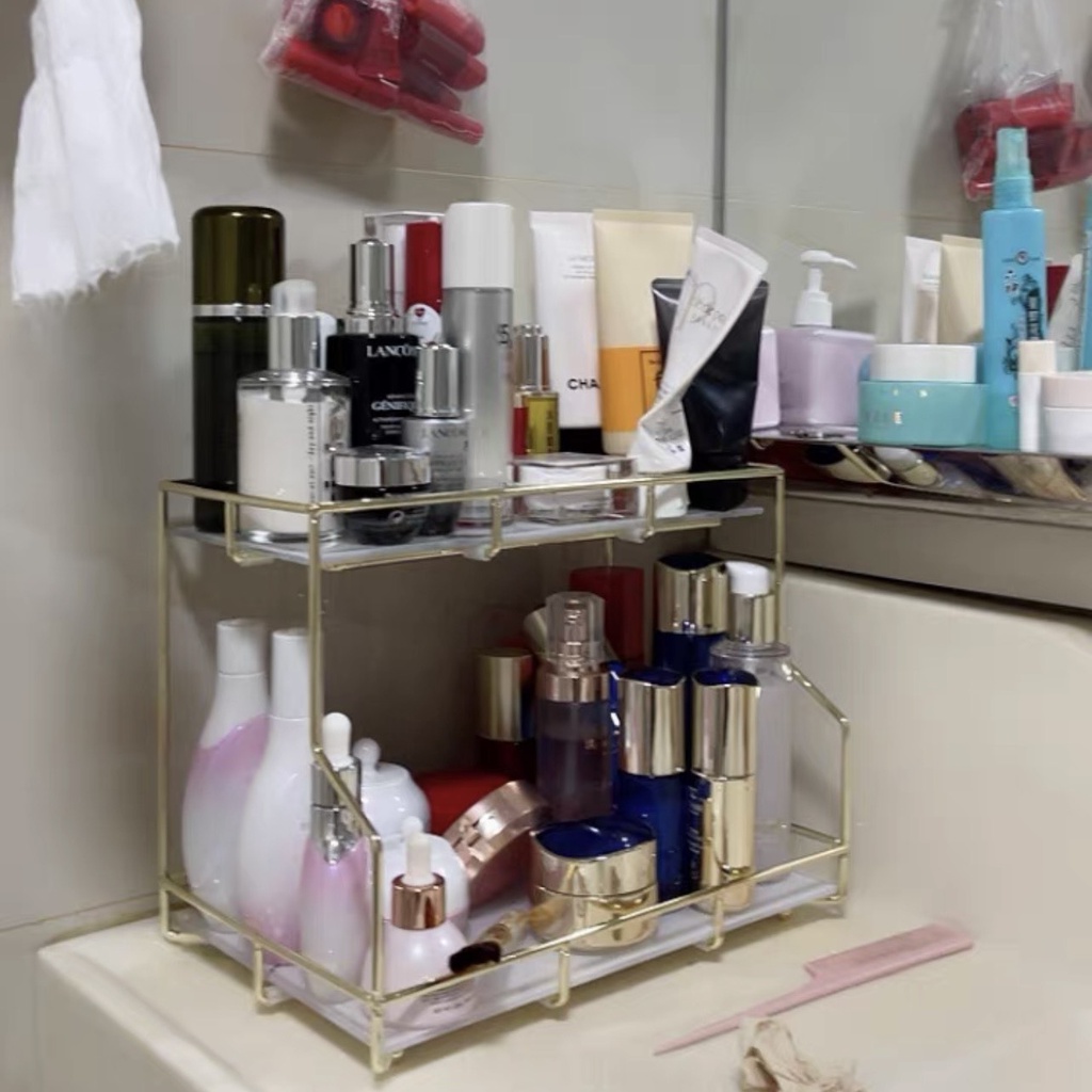 Kệ mỹ phẩm mặt đá viền Gold