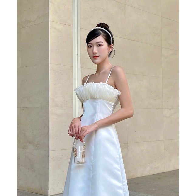 Đầm nữ thiết kế hai dây dáng dài phối nhún ngực tiểu thư ARIEL DRESS - GOÛT DE JUN