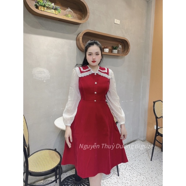 Bigsize 60-90kg váy nhung phối ren siêu xinh